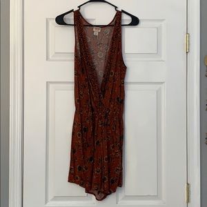 Burnt Orange V Neck Sunflower Romper WITH POCKETS!